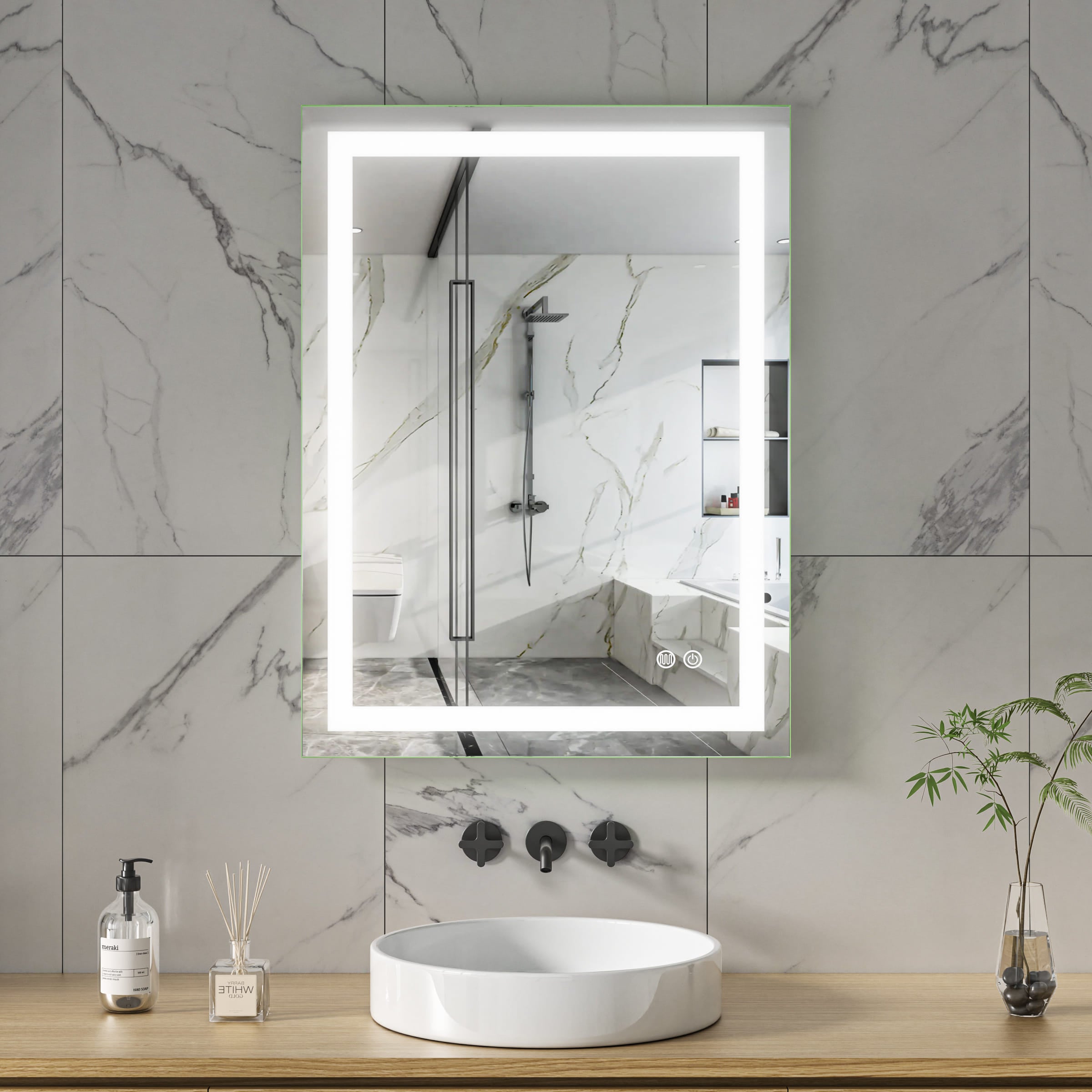 MaxxiBath K-204-F Luxury Anti-Fog LED Mirror with Touch Sensor, Large Adjustable Lighting, and Aluminum Frame